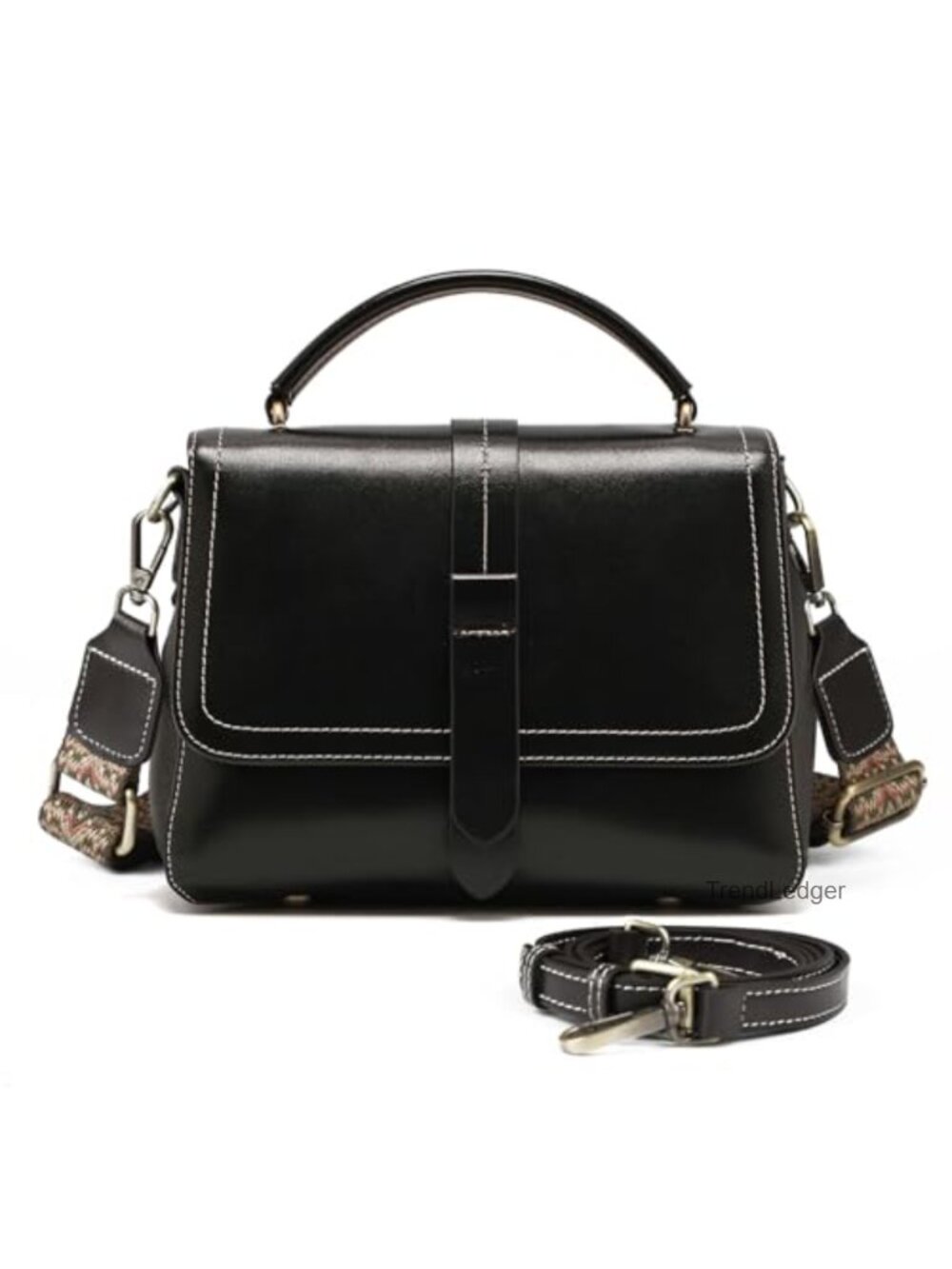 Genuine Leather Crossbody Bag with Top Handle Detachable Strap